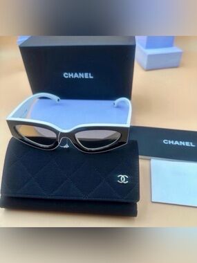 Brand New CHANEL Two-Tone Cat Eye Sunglasses - Black & White CH6056